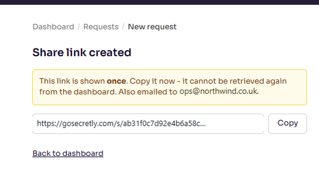 Your single-use link, shown once